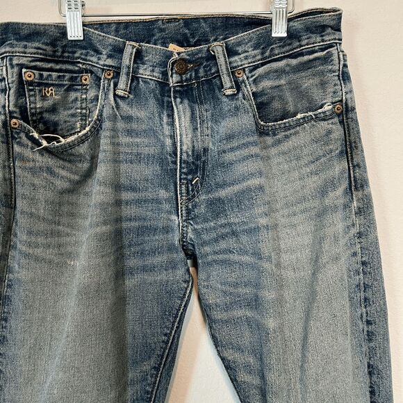 Ralph Lauren RRL Medium Wash Blue Distressed Denim Skinny Jeans Men's Size 30x32 - Picture 7 of 8